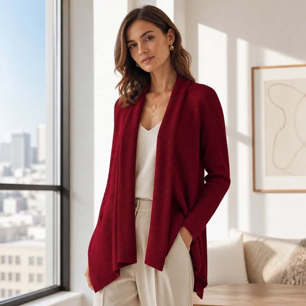 RED Open Front Cardigan Sweater Size L